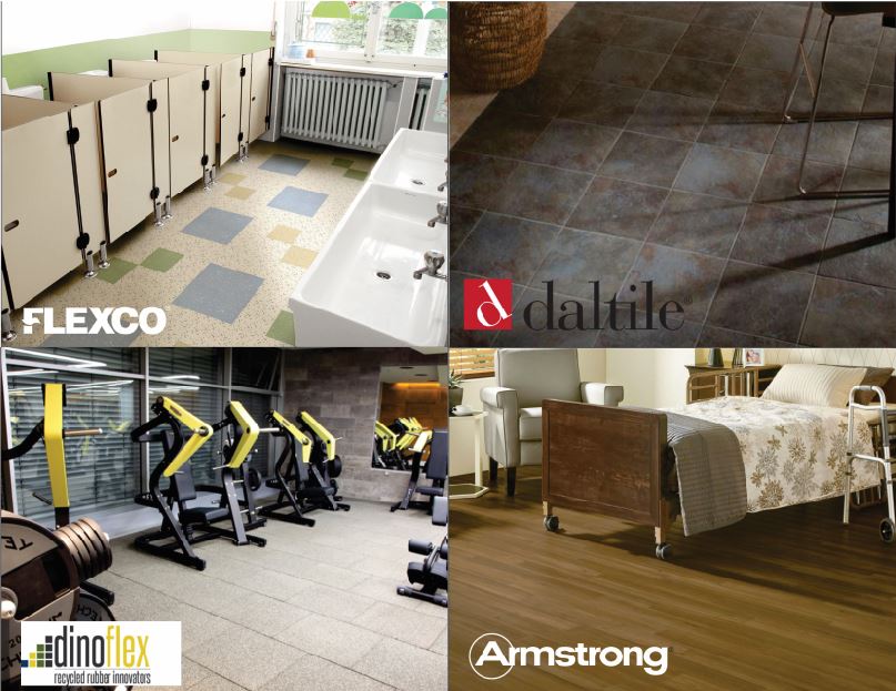 Flooring Scenes from Flexco, Daltile, Dinoflex, and Armstrong Flooring