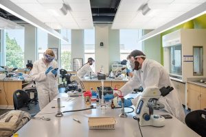 Healthcare workers working in a lab