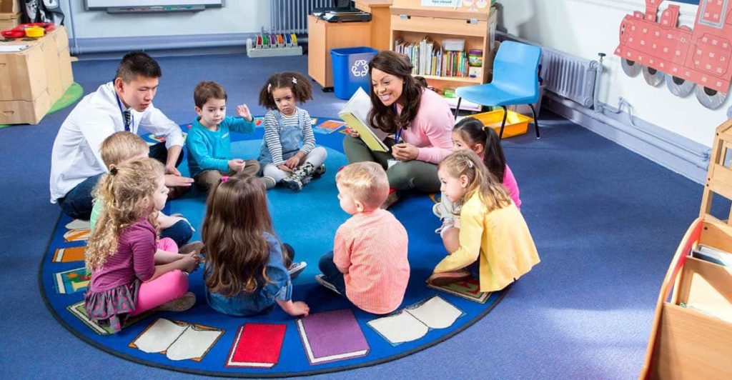 Kids on school carpet