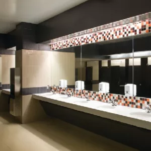 Daltile mosaic wall tile in commercial bathroom