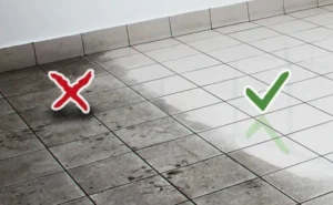 A tile floor with green and red symbols