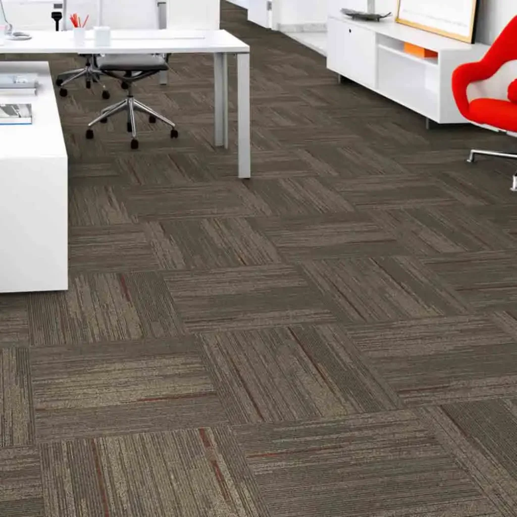 Brown and gray carpet tile on office floor