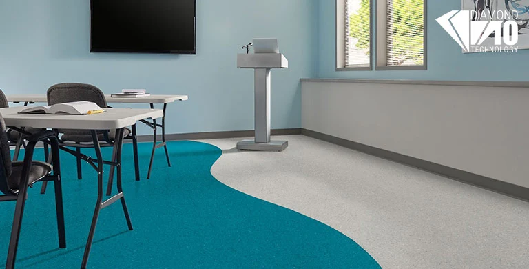 blue and white vinyl floor