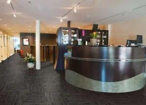 reception desk on carpet