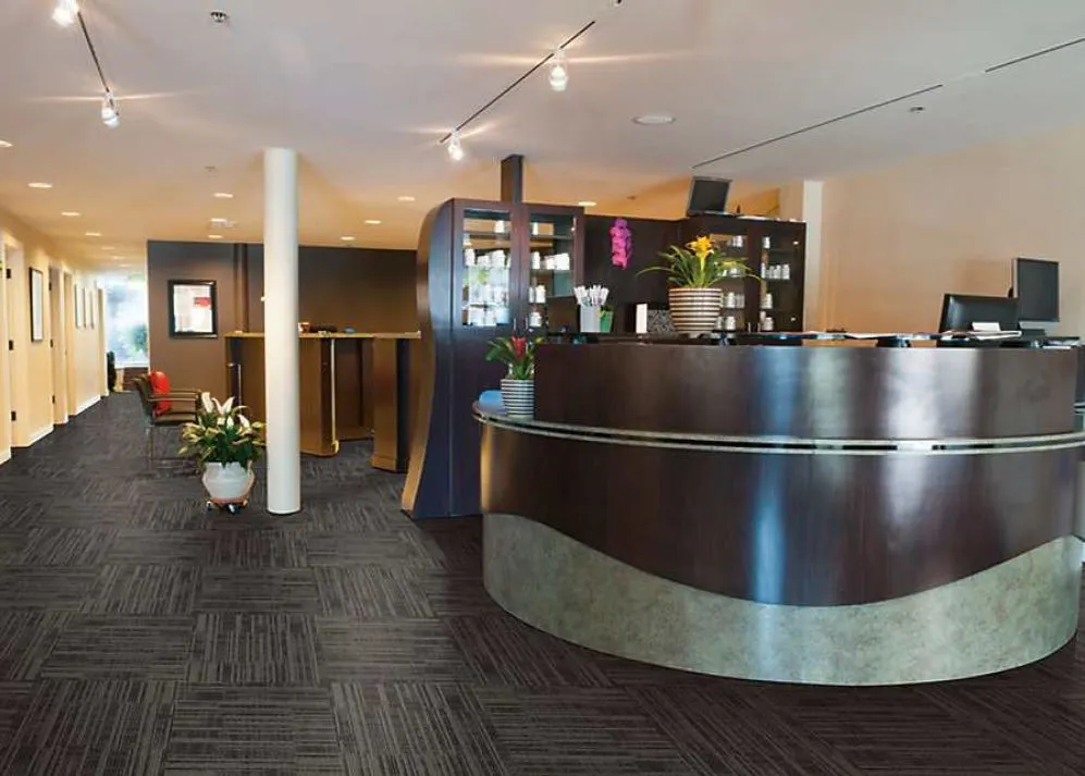 reception desk on carpet